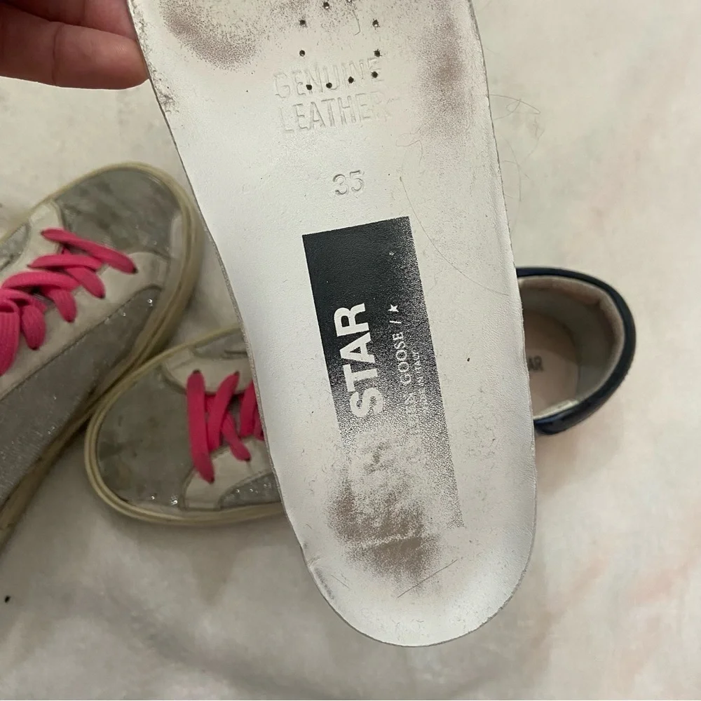 Golden Goose Hi Star sneakers in glitter with checkered pattern and white star